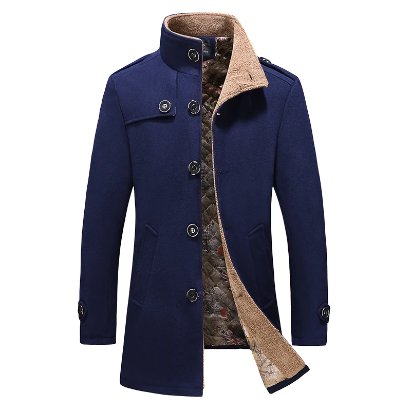 2021 Зима, новое мужское шерстяное пальто с меховым воротником Большого размера, однобортное длинное шерстяное пальто Плюс хлопковая теплая ветровка