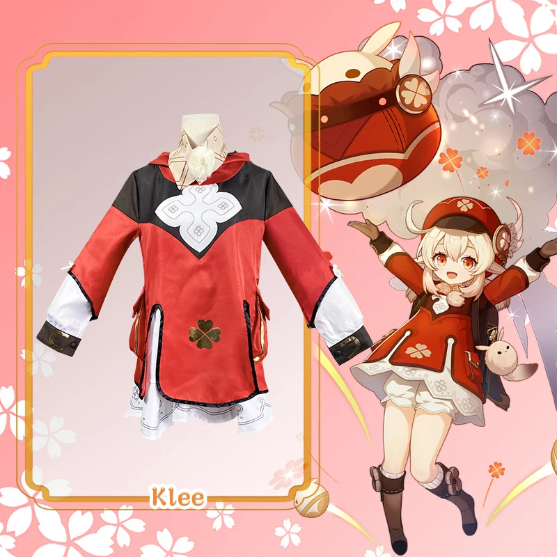 Genshin Impact Klee Косплей костюм Униформа Парик Косплей Аниме в китайском стиле Костюмы на Хэллоуин для детей, девочек, женщин Игра Ke Li