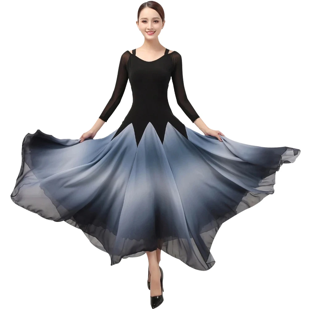 Индивидуальные женские платья для бальных танцев Charmeuse, высококачественное платье для вальса с длинным рукавом, Новые современные танцевальные наряды