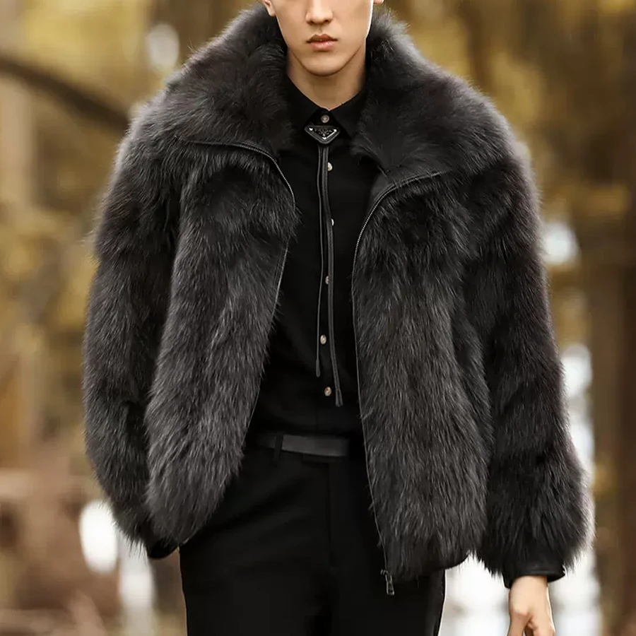 Мужская шуба из натурального лисьего меха, зимняя меховая куртка с отворотом на молнии, Роскошные брендовые короткие куртки Для мужчин