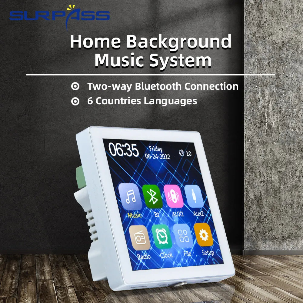 Умный Дом 4-дюймовый Настенный усилитель Bluetooth Сенсорный экран В настенной плите Домашняя фоновая музыкальная система FM-радио для гостиничных апартаментов